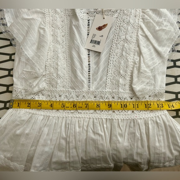 C&V Chelsea & Violet- Lace Square Neck Short Flutter Sleeve Tiered Mini Dress - Picture 9 of 9